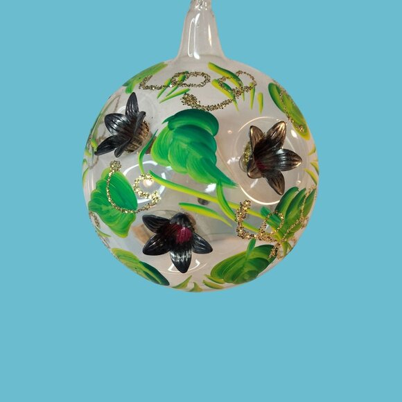 Hand Painted Glass Christmas Ornament  Floral embedded metal Flower  Accents - Picture 8 of 8